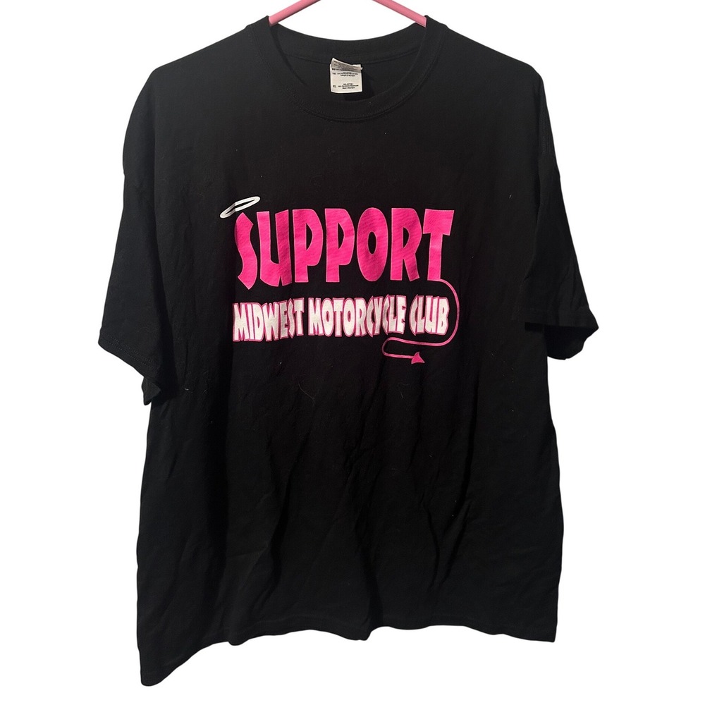 Gildan DryBlend Support Midwest Motorcycle Club Graphic T-Shirt Black XL Wings